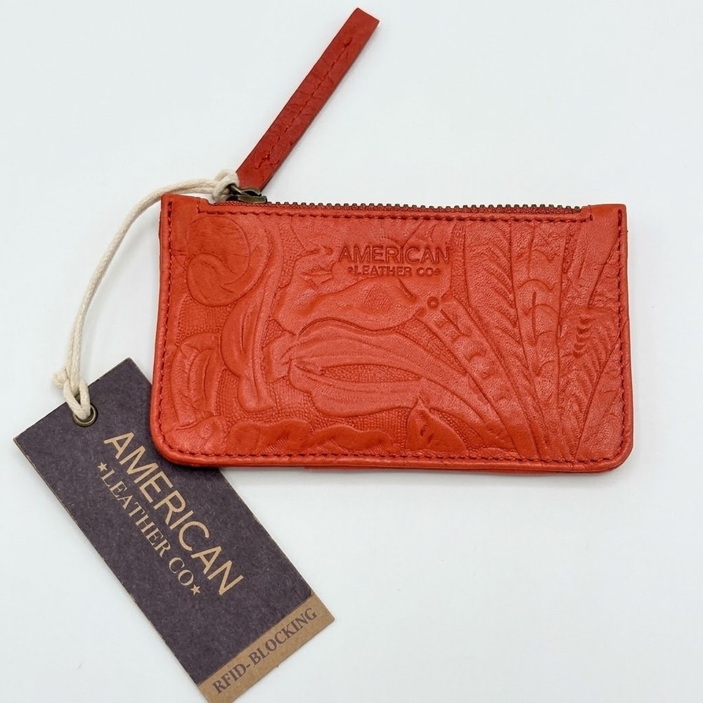 American Leather Co Liberty Wallet Tandoori Tooled Red Leather RFID ALC2310